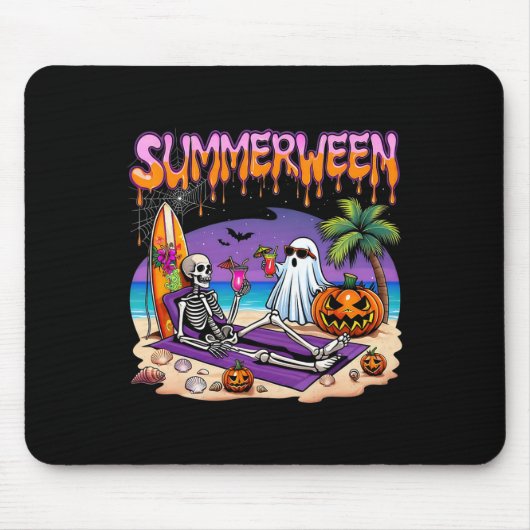 Tapis De Souris Summerween Skeleton Ghost Beach Drôle Éffrayant Ha (Devant)