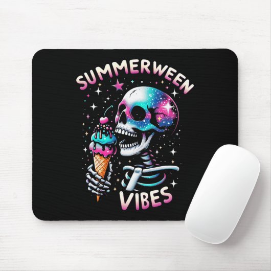 Tapis De Souris Summerween Vibes Skeleton Crème glacée été Hallowe (Avec souris)