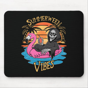 Tapis De Souris Summerween Vibes Skeleton Flamant rose Hallowee Éf
