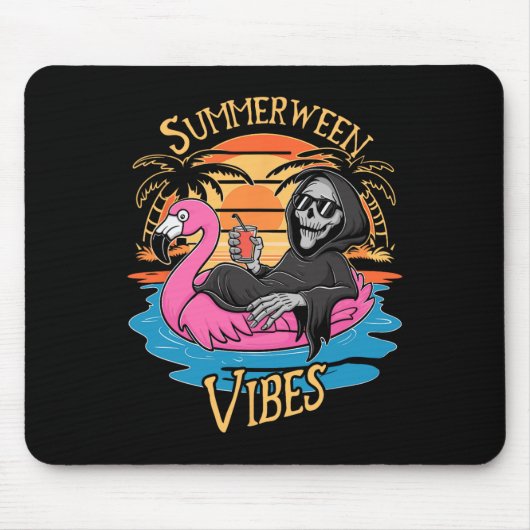 Tapis De Souris Summerween Vibes Skeleton Flamant rose Hallowee Éf (Devant)