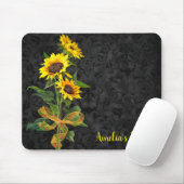 Tapis De Souris Sunflower Bouquet on Black Damask (Avec souris)