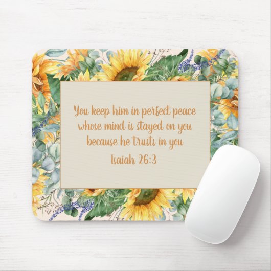 Tapis De Souris Sunflower Leaves Bible Verse Keep Perfect Peace (Avec souris)