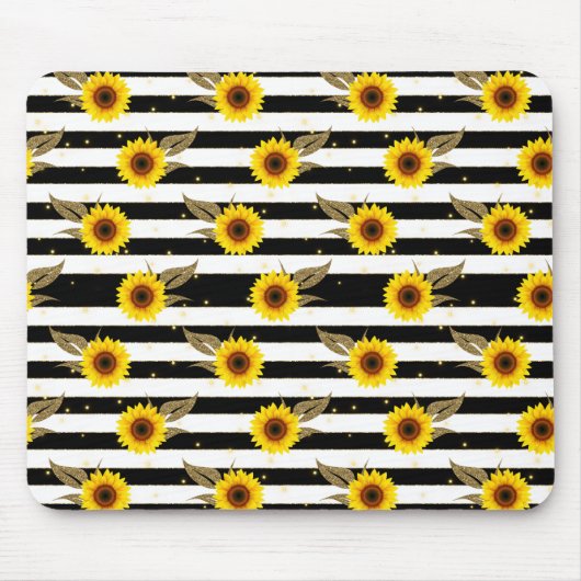 Tapis De Souris Sunflowers with Black and White Horizontal Lines (Devant)