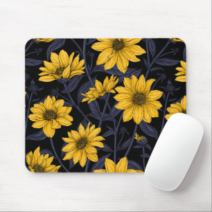 Tapis De Souris Sunroot, tournesol sauvage en jaune et bleu