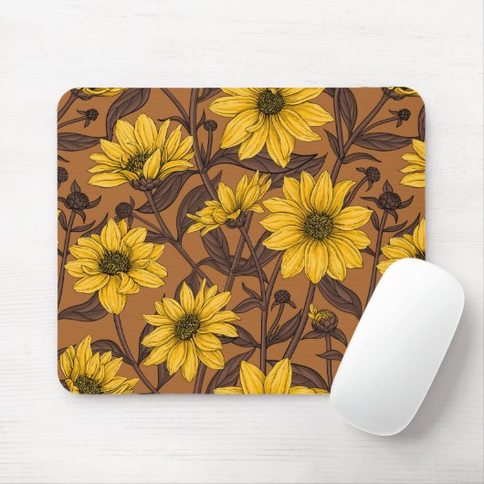 Tapis De Souris Sunroot, tournesol sauvage en jaune et marron (Avec souris)