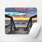 Tapis De Souris Sunset Beach Vue de Rustic Wood Deck (Avec souris)