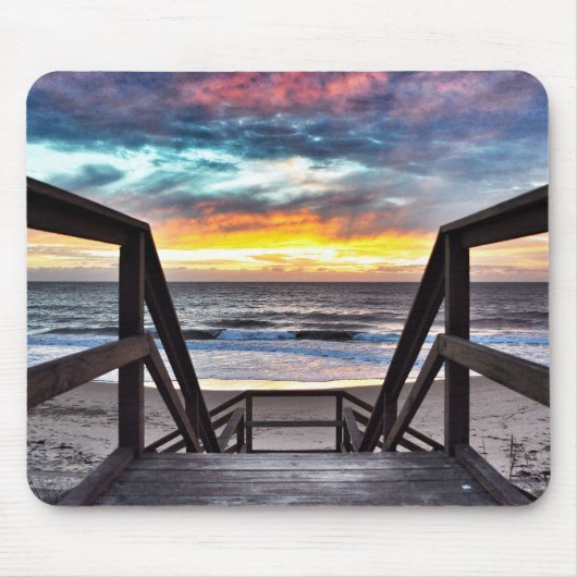 Tapis De Souris Sunset Beach Vue de Rustic Wood Deck (Devant)