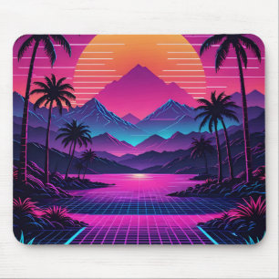 Tapis De Souris Sunset Synthwave Rétro Avec Paysage Vaporwave