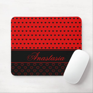 Tapis De Souris Super Stylish Red and Black Hearts Nom personnalis