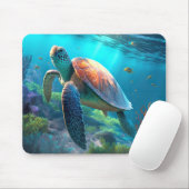 Tapis de souris sur la faune océanique avec tortue (Avec souris)