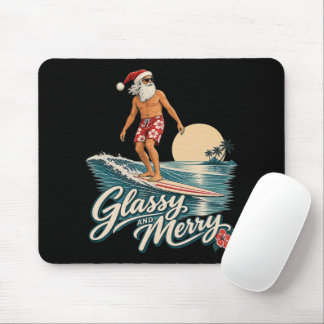 Tapis De Souris Surf de Noël en verre et joyeux Père Noël