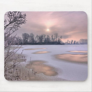 Tapis De Souris Surface gelée Rivière Po, Piémont, Italie