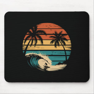 Tapis De Souris Surfeur faisant du surf avec des palmiers Vacances