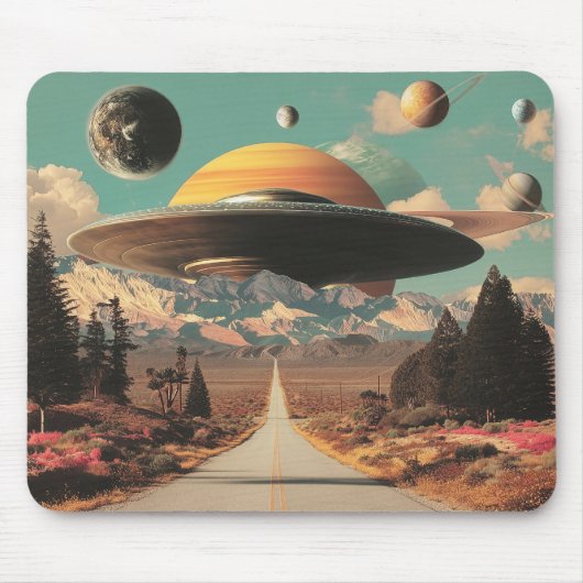 Tapis De Souris Surreal Landscape with Road, UFO and Saturn (Devant)