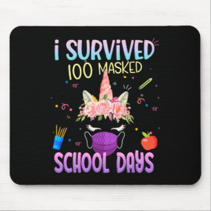 Tapis De Souris Survécu 100 jours scolaires masqués Unicorn portan