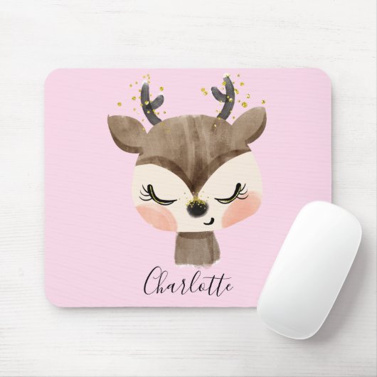 Tapis De Souris Sweet Cute & Girly Pastel Blush Rose Bébé Reindeer (Avec souris)