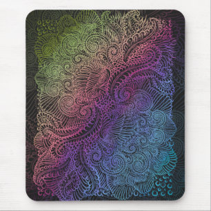 Tapis De Souris Swirl prismatique Arc-en-ciel Fractal Feather Ar