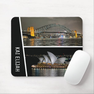 Tapis De Souris Sydney par nuit, Australie, Noir Personnalisé