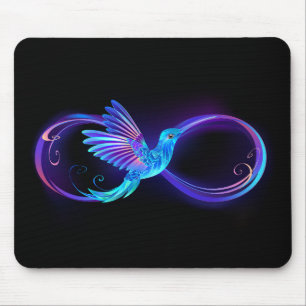 Tapis De Souris Symbole de l'infini néon avec colibri lumineux