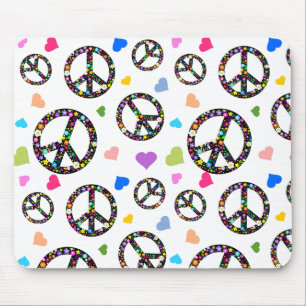 Tapis De Souris Symbole, fleurs et coeurs de paix coloré