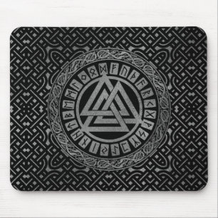 Tapis De Souris Symbole métallique argenté de Valknut sur le mot
