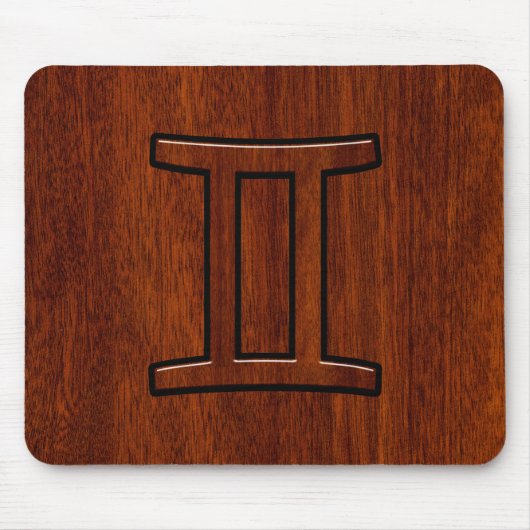 Tapis De Souris Symbole moderne Gemini Zodiac sur l'acajou comme i (Devant)