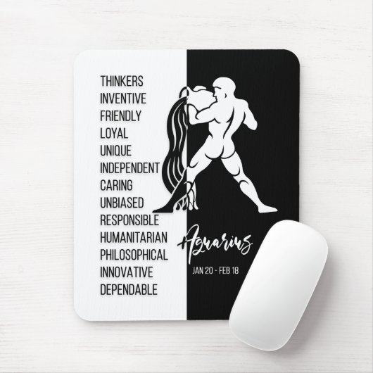 Tapis De Souris Symbole Zodiaque Aquarius Mousepad, noir et blanc (Avec souris)