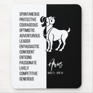 Tapis De Souris SYMBOLE Zodiaque Aries Mousepad, noir et blanc