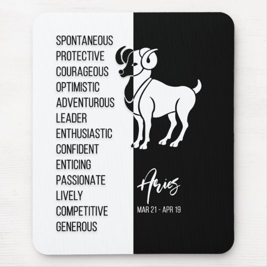 Tapis De Souris SYMBOLE Zodiaque Aries Mousepad, noir et blanc (Devant)