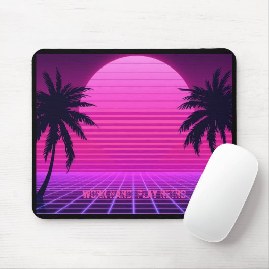 Tapis De Souris Synthwave Coucher de Soleil Rétro Esthétique 80s G (Avec souris)