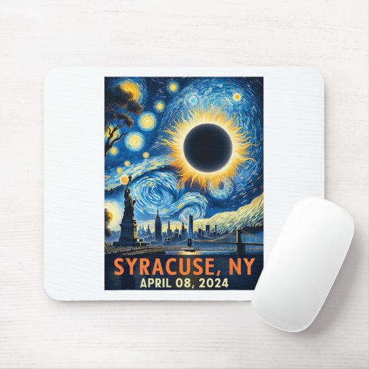 Tapis De Souris Syracuse New York Total Solar Eclipse 2024 Starry (Avec souris)