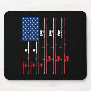 Tapis De Souris T-shirt à drapeau américain avec canne à pêche Cad
