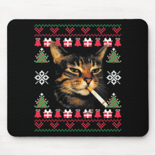 Tapis De Souris T-shirt de Noël drôle de chat qui fume pour
