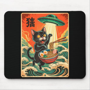 Tapis De Souris T-shirt drôle d'anime japonais Ramen de chat Ufo p
