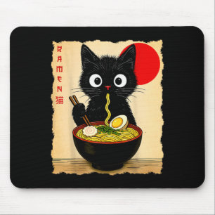 Tapis De Souris T-shirts graphiques drôles de chat japonais Ramen