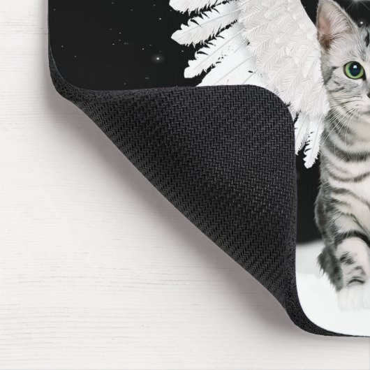 Tapis De Souris Tabby Argent Ange Chat avec ailes et halo (Coin)