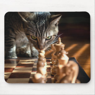 Tapis De Souris Tabby Cat Jouer Aux Échecs