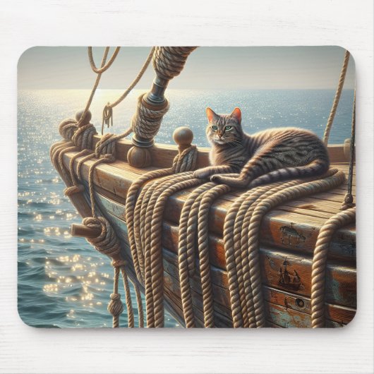 Tapis De Souris Tabby Cat Sur Cordes Nautiques (Devant)