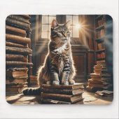 Tapis De Souris Tabby Cat Sur Les Anciens Livres De Bibliothèque (Devant)