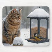 Tapis De Souris Tabby Cat Watching a Bird On a Feeder (Devant)