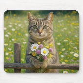 Tapis De Souris Tabby Chat Avec Bouquet Fleur sauvage (Devant)