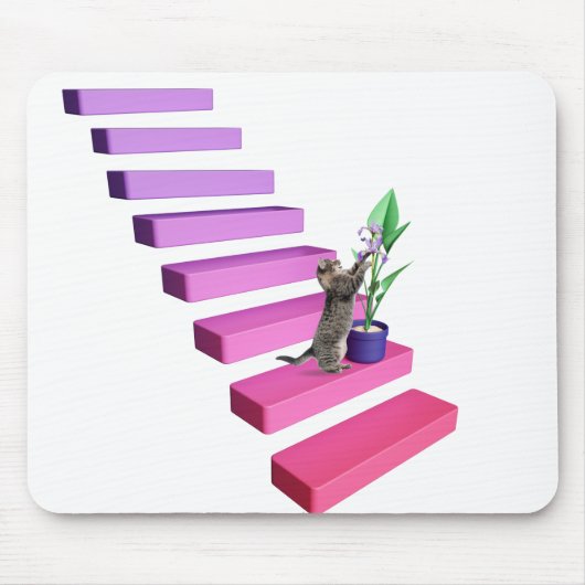 Tapis De Souris Tabby Chat et Plante sur escaliers (Devant)