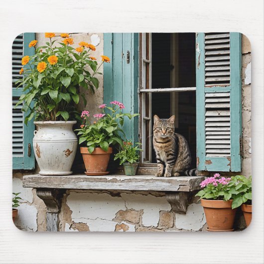 Tapis De Souris Tabby Chat Sur Ancienne Porte-Fenêtre (Devant)