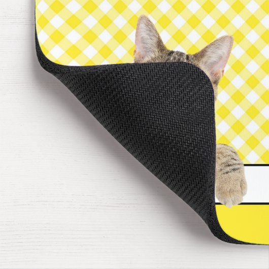 Tapis De Souris Tabby Chat sur En vichy jaune (Coin)
