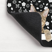 Tapis De Souris Tabby Chat sur Floral noir et blanc (Coin)