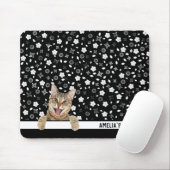 Tapis De Souris Tabby Chat sur Floral noir et blanc (Avec souris)