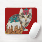Tapis De Souris tabby gris chaton mignon lécher patte noël (Avec souris)