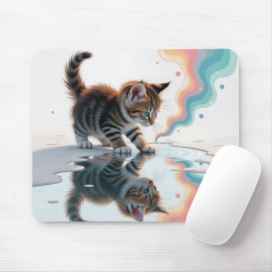 Tapis De Souris Tabby Kitten Réflexion dans une flaque (Avec souris)