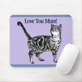 Tapis De Souris Tabby noir et blanc Chat Amour maman Mat Mat Viole (Avec souris)