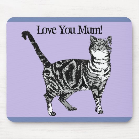 Tapis De Souris Tabby noir et blanc Chat Amour maman Mat Mat Viole (Devant)